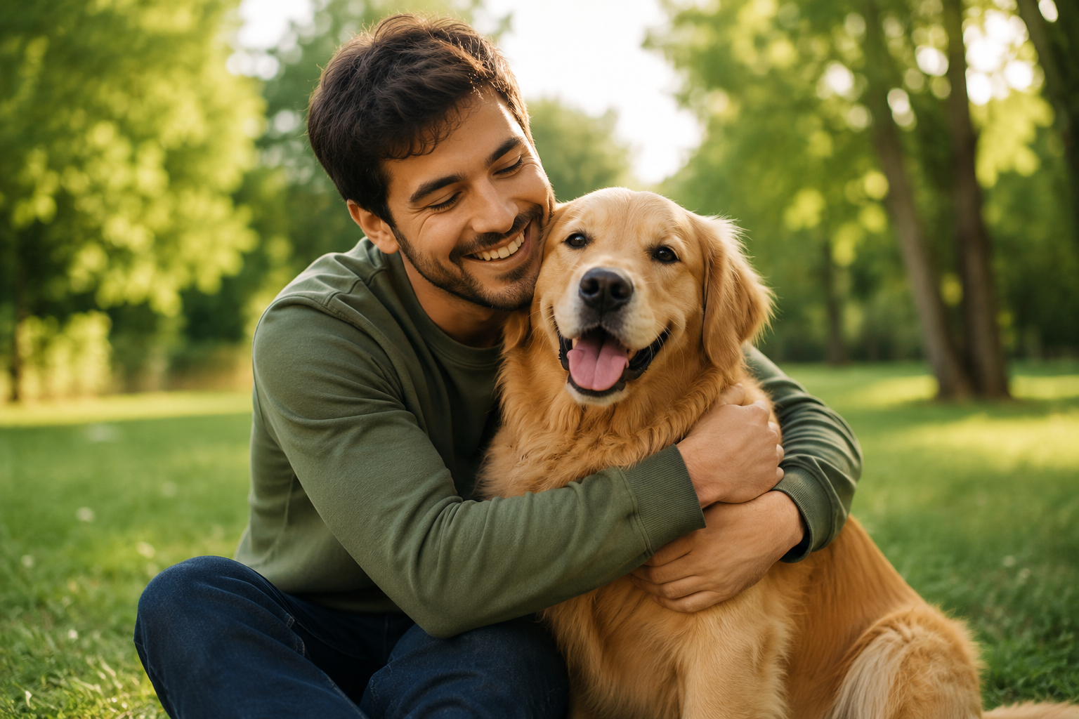 Tutor abrazando a su perro